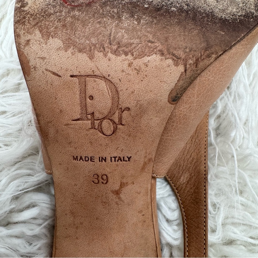 Vintage Christian Dior Tan and Pink Heels with Ribbon Bow - Picture 7 of 14